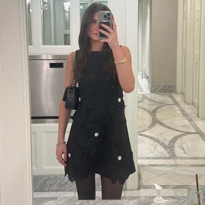 Elegant Black Floral Pearl Dress